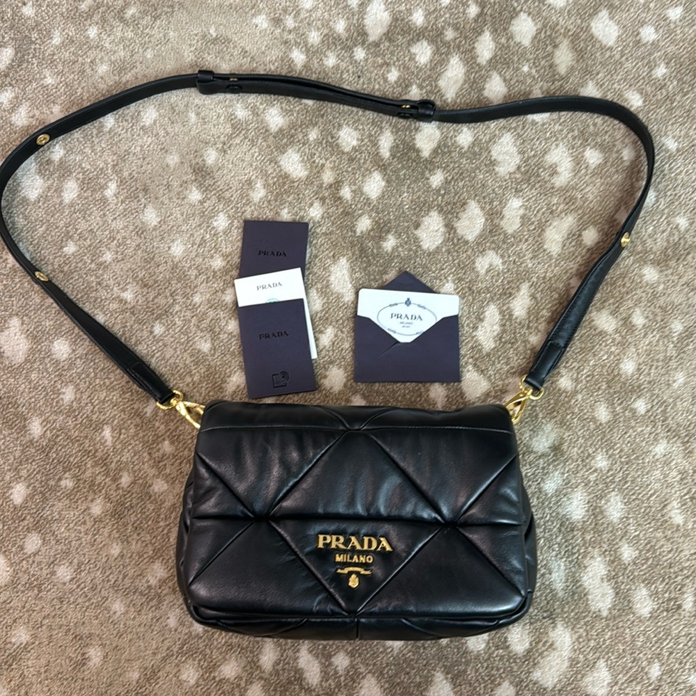 Authentic Prada black leather flap bag